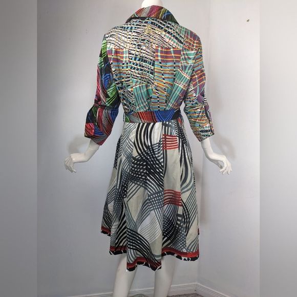 Desigual Shirt dress, vibrant print dress with pockets stripes size large - Picture 6 of 10
